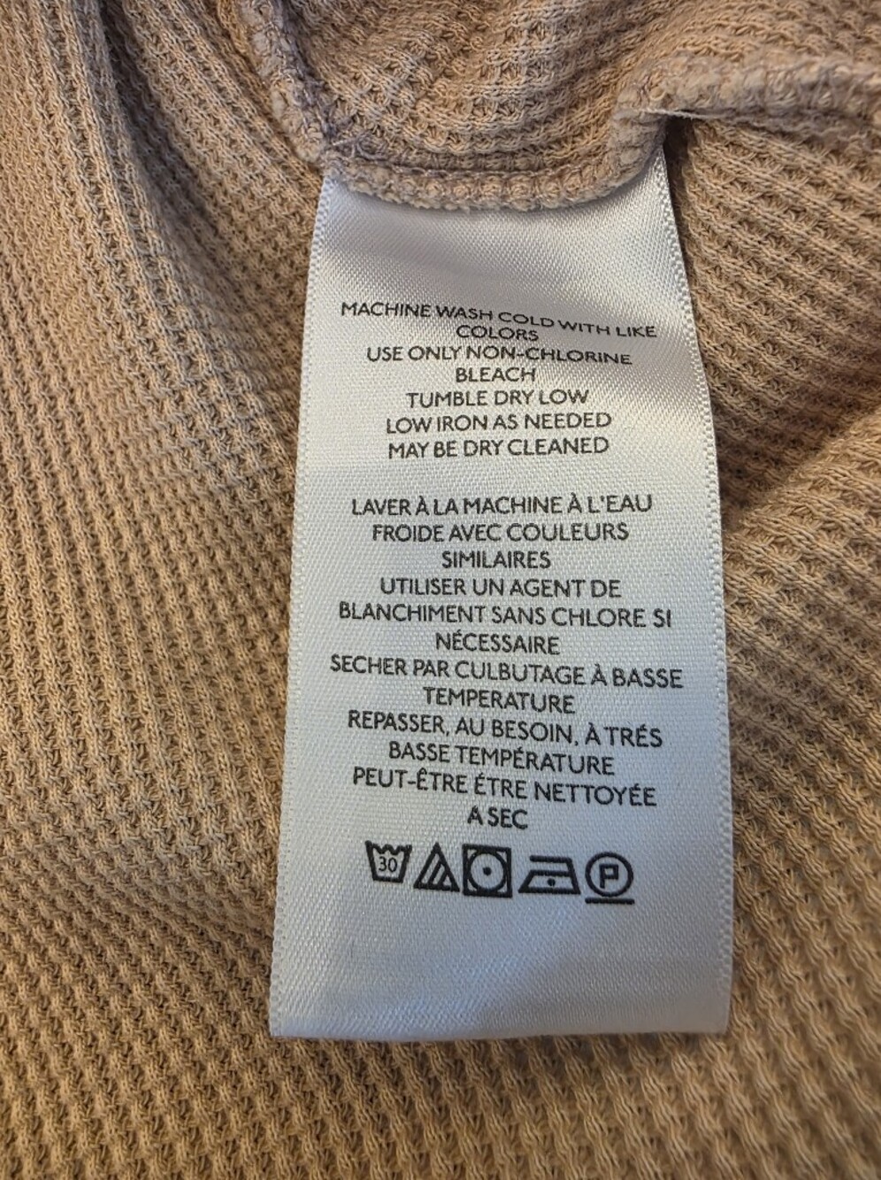 We The Free People Easy Does It Tee Thermal Long Sleeve Top Cuban Sand Sz Small - Picture 10 of 10